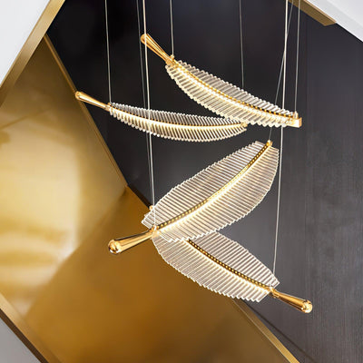Kuo Chandelier Leaf Acrylic Gold Elegant Modern