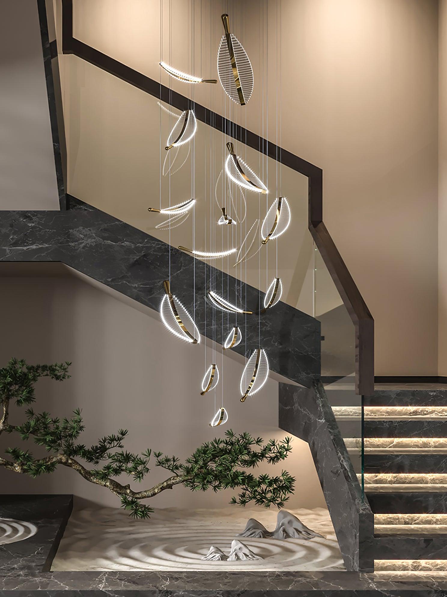 Kuo Chandelier Leaf Acrylic Gold Elegant Modern