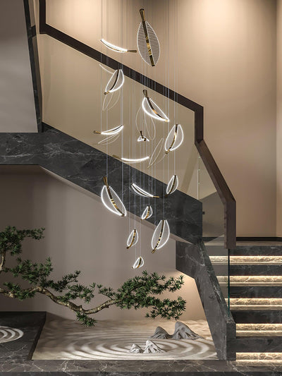 Kuo Chandelier Leaf Acrylic Gold Elegant Modern