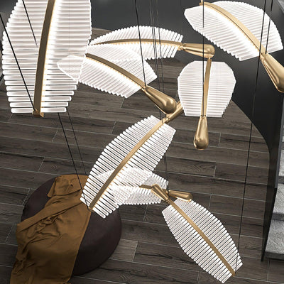 Kuo Chandelier Leaf Acrylic Gold Elegant Modern