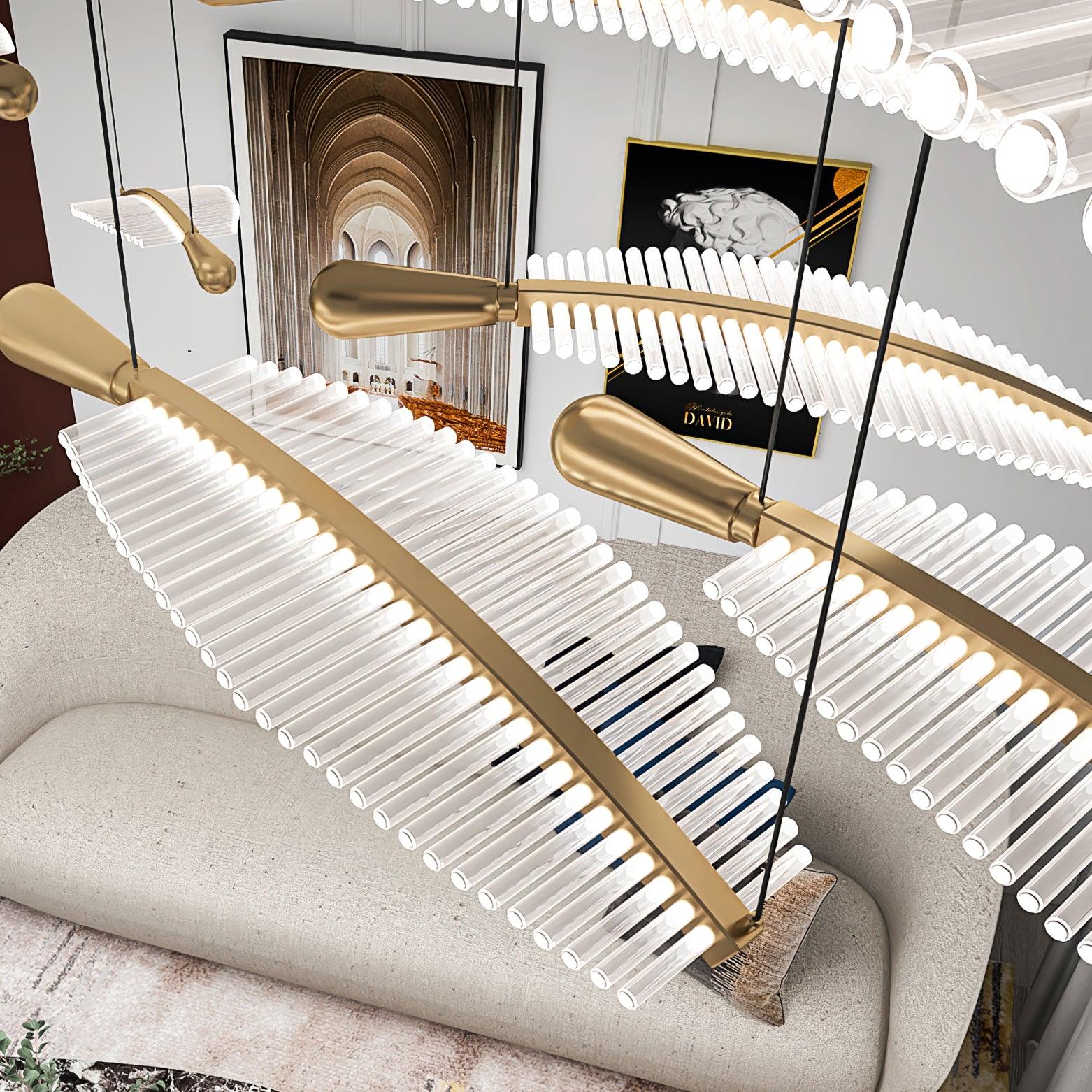 Kuo Chandelier Leaf Acrylic Gold Elegant Modern