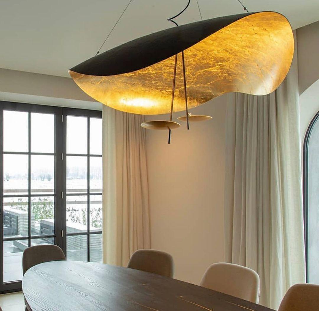Aurisina Pendant Lamp Black Gold Curved Shade