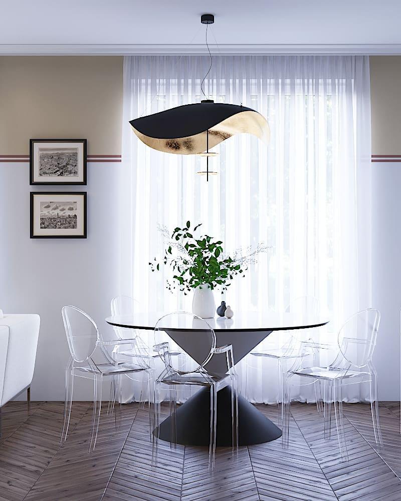 Aurisina Pendant Lamp Black Gold Curved Shade