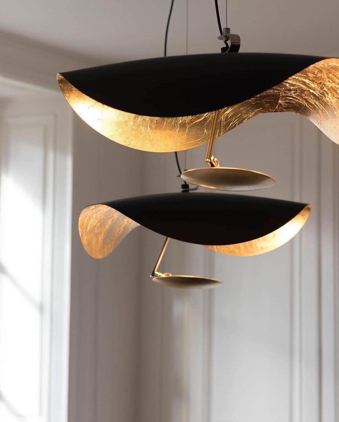 Aurisina Pendant Lamp Black Gold Curved Shade
