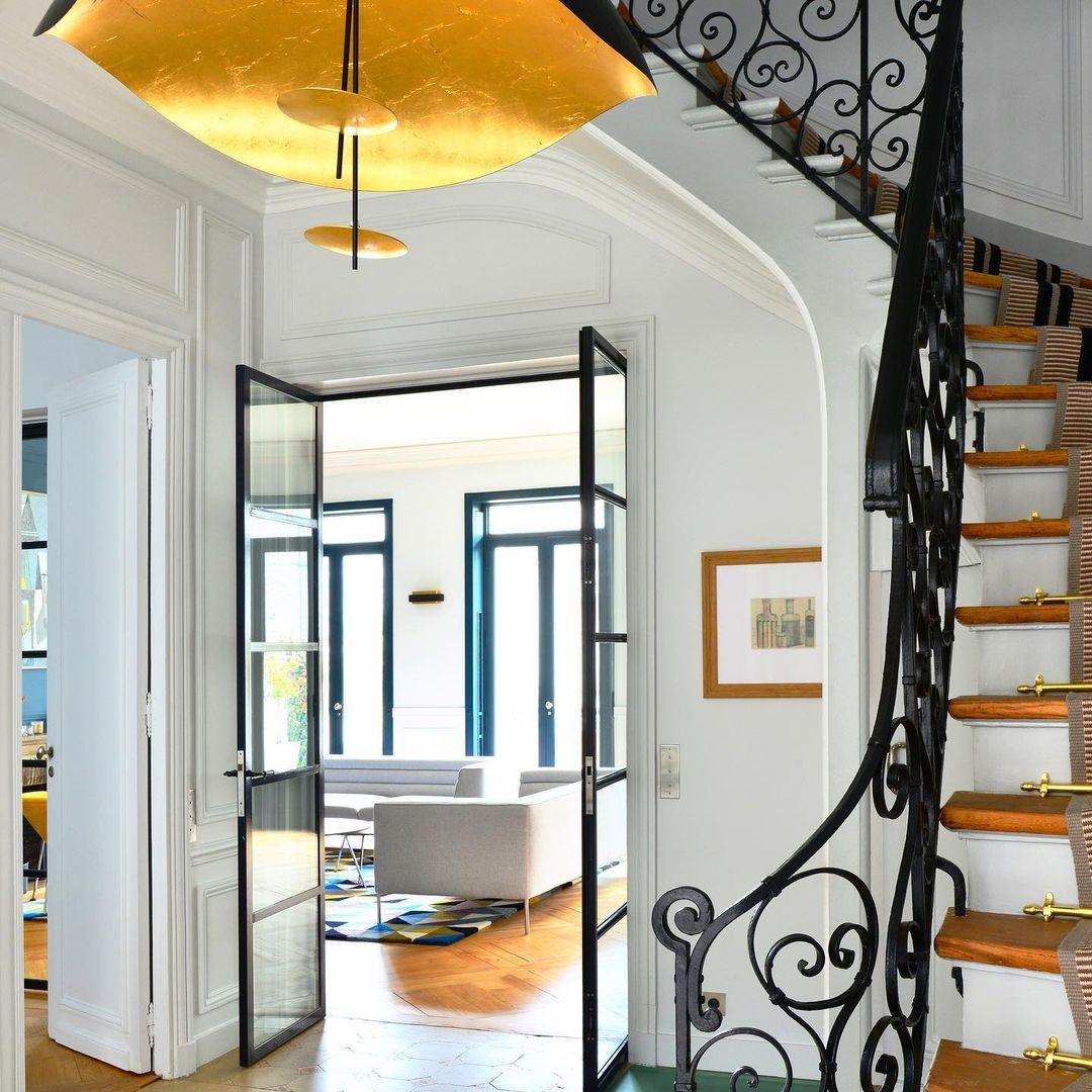 Aurisina Pendant Lamp Black Gold Curved Shade
