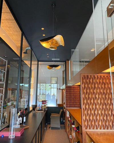 Aurisina Pendant Lamp Black Gold Curved Shade