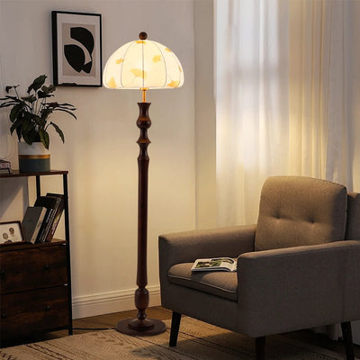 Ginkgore Wood Fabric Vintage Floor Lamp