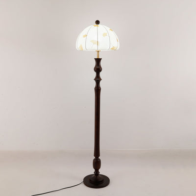 Ginkgore Wood Fabric Vintage Floor Lamp