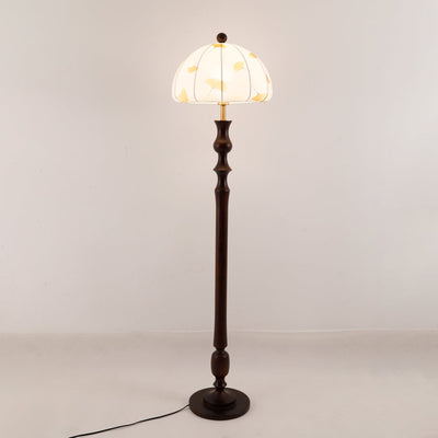 Ginkgore Wood Fabric Vintage Floor Lamp