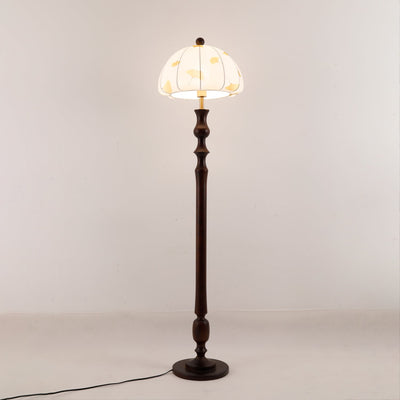 Ginkgore Wood Fabric Vintage Floor Lamp