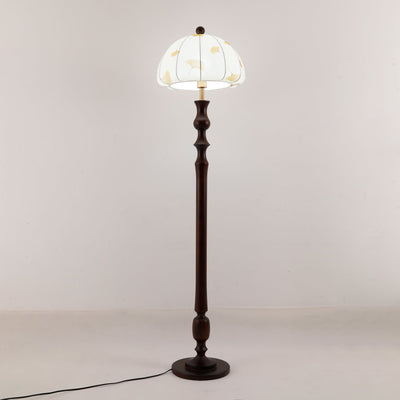 Ginkgore Wood Fabric Vintage Floor Lamp