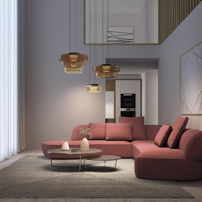 Lustra Pendant Lamp Glass Circles Multi-Level - Neutral Decor