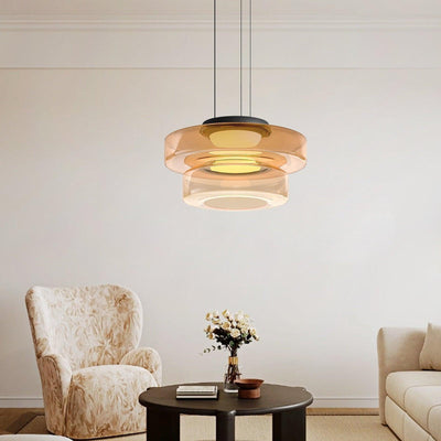 Lustra Pendant Lamp Glass Circles Multi-Level - Neutral Decor
