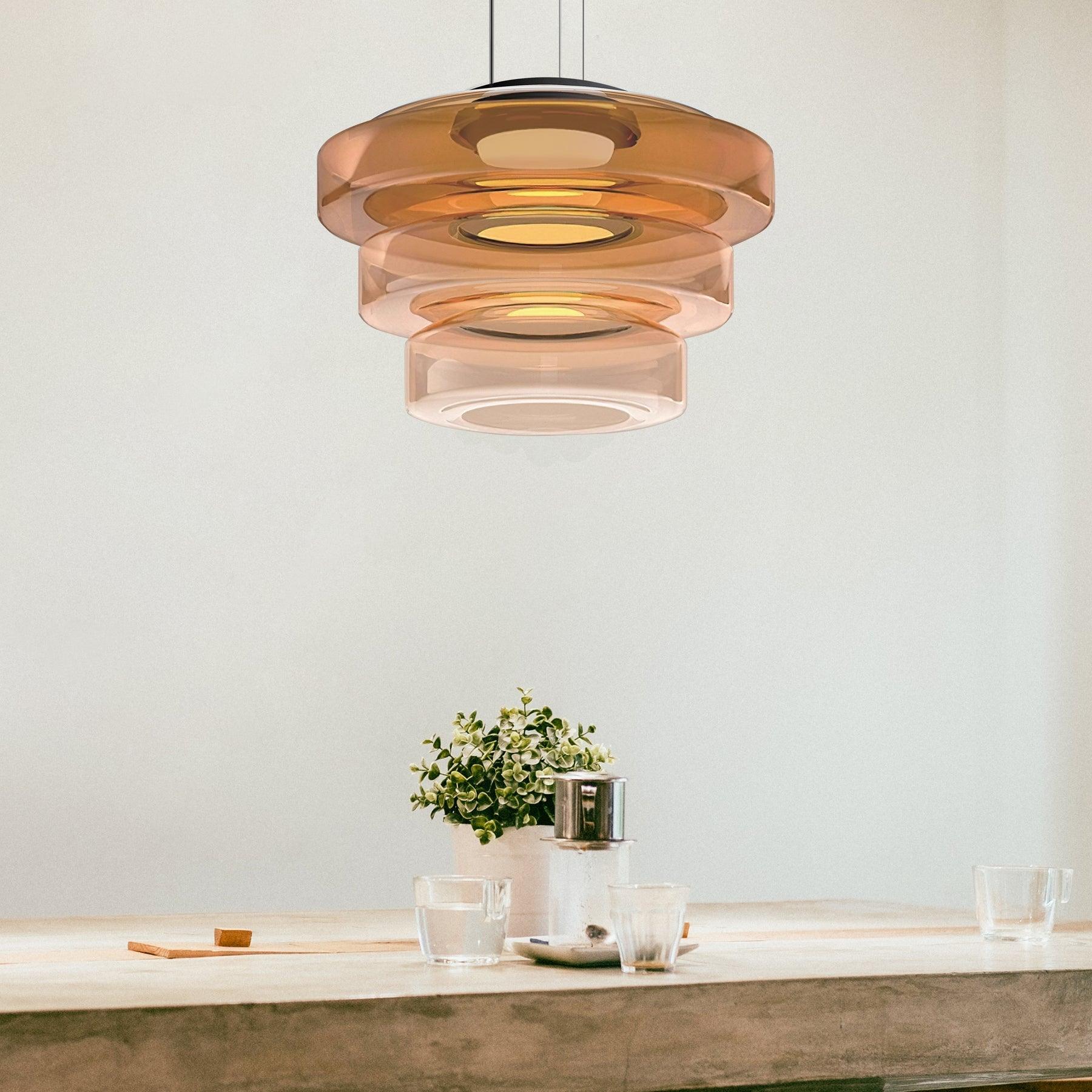 Lustra Pendant Lamp Glass Circles Multi-Level - Neutral Decor