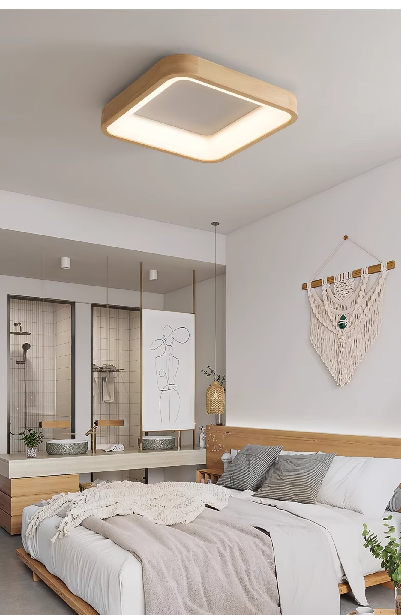 Uphae Modern Minimalist Square Wood Ceiling Light