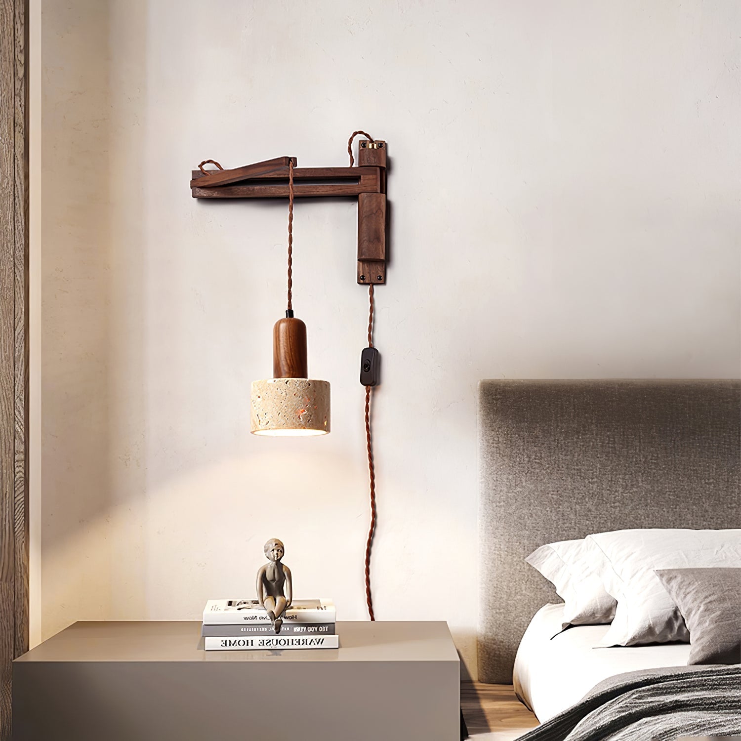 Fossil Travertine Swing Arm Wall Lamp Plug-in - Neutral Decor