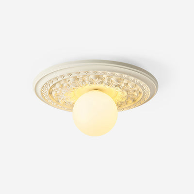 Ivorelle Vintage Carved Ceiling Light with Globe Shade - Neutral Decor