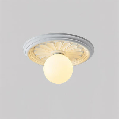 Ivorelle Vintage Carved Ceiling Light with Globe Shade - Neutral Decor