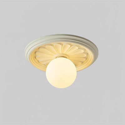 Ivorelle Vintage Carved Ceiling Light with Globe Shade - Neutral Decor