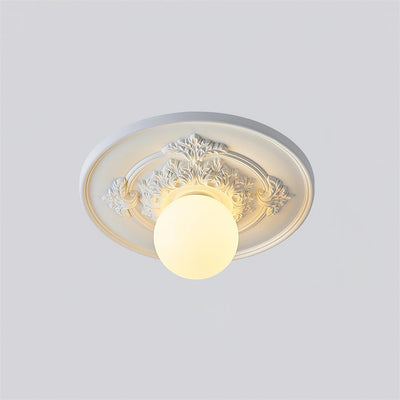 Ivorelle Vintage Carved Ceiling Light with Globe Shade - Neutral Decor