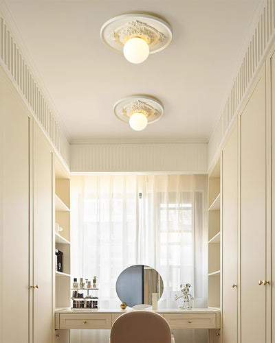 Ivorelle Vintage Carved Ceiling Light with Globe Shade - Neutral Decor