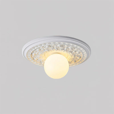 Ivorelle Vintage Carved Ceiling Light with Globe Shade - Neutral Decor
