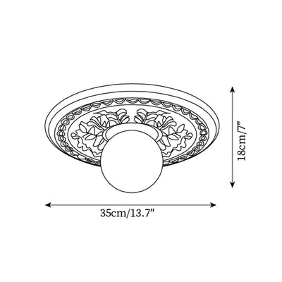 Ivorelle Vintage Carved Ceiling Light with Globe Shade - Neutral Decor
