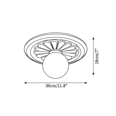 Ivorelle Vintage Carved Ceiling Light with Globe Shade - Neutral Decor