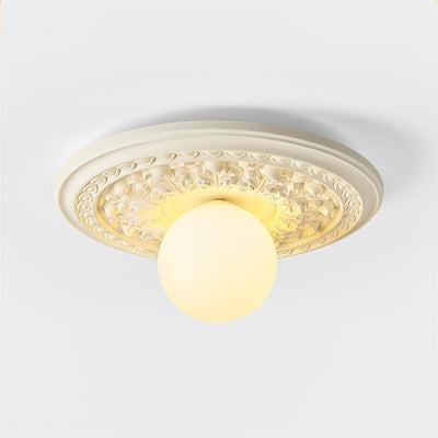 Ivorelle Vintage Carved Ceiling Light with Globe Shade - Neutral Decor