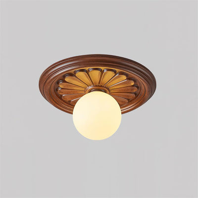 Ivorelle Vintage Carved Ceiling Light with Globe Shade - Neutral Decor