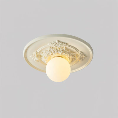 Ivorelle Vintage Carved Ceiling Light with Globe Shade - Neutral Decor