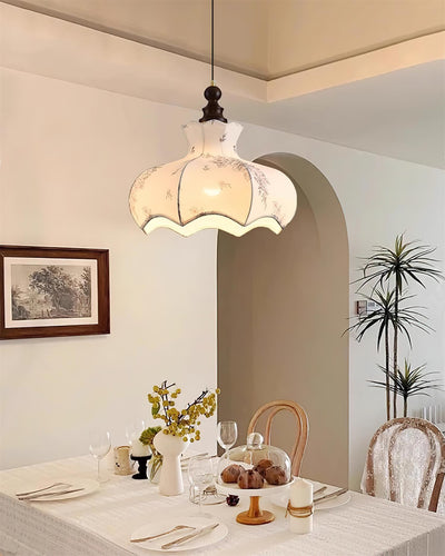 Pendant Lamp and Wood Fabric Vintage Floral Elegant - Neutral Decor