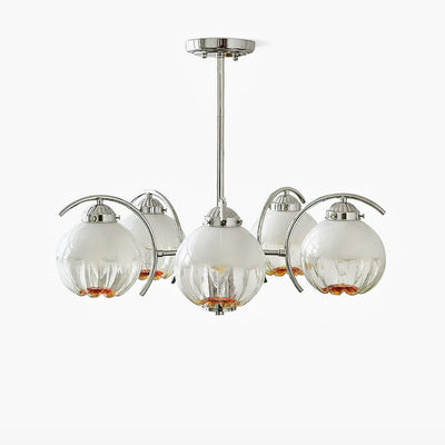 Chandelier Chrome Curved Arms with Frosted Globe Shades
