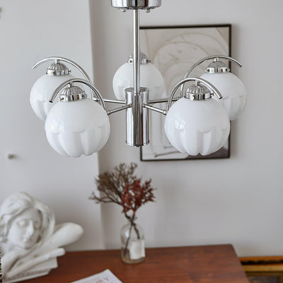 Chandelier Chrome Curved Arms with Frosted Globe Shades