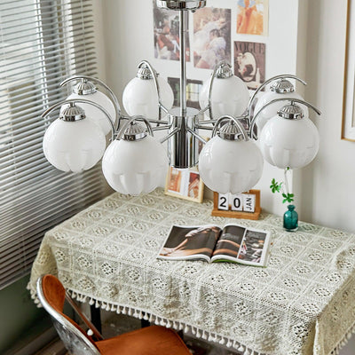 Chandelier Chrome Curved Arms with Frosted Globe Shades