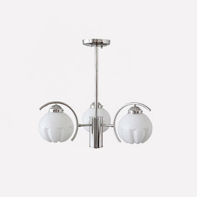 Chandelier Chrome Curved Arms with Frosted Globe Shades