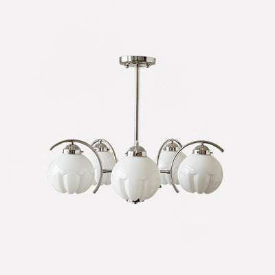 Chandelier Chrome Curved Arms with Frosted Globe Shades