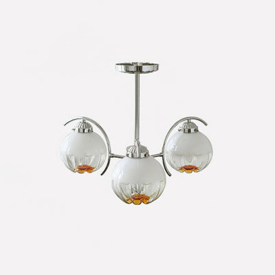 Chandelier Chrome Curved Arms with Frosted Globe Shades