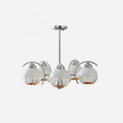 Chandelier Chrome Curved Arms with Frosted Globe Shades