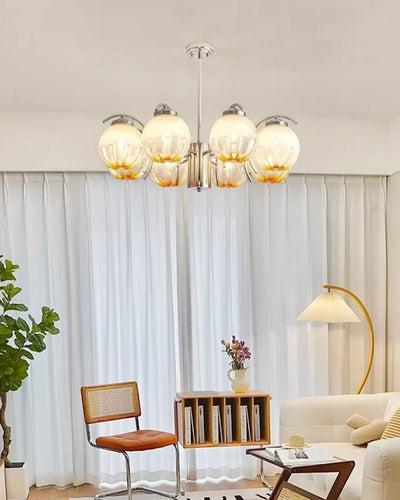 Chandelier Chrome Curved Arms with Frosted Globe Shades