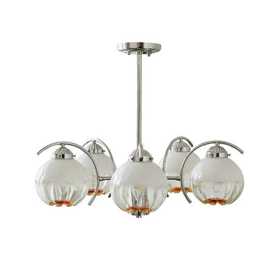 Chandelier Chrome Curved Arms with Frosted Globe Shades
