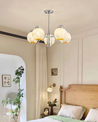 Chandelier Chrome Curved Arms with Frosted Globe Shades