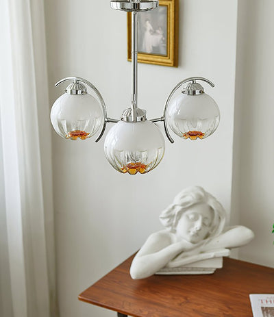 Chandelier Chrome Curved Arms with Frosted Globe Shades