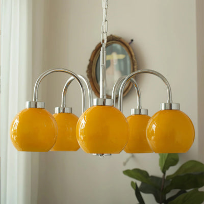 Liororian Chandelier Yellow Glass Globes