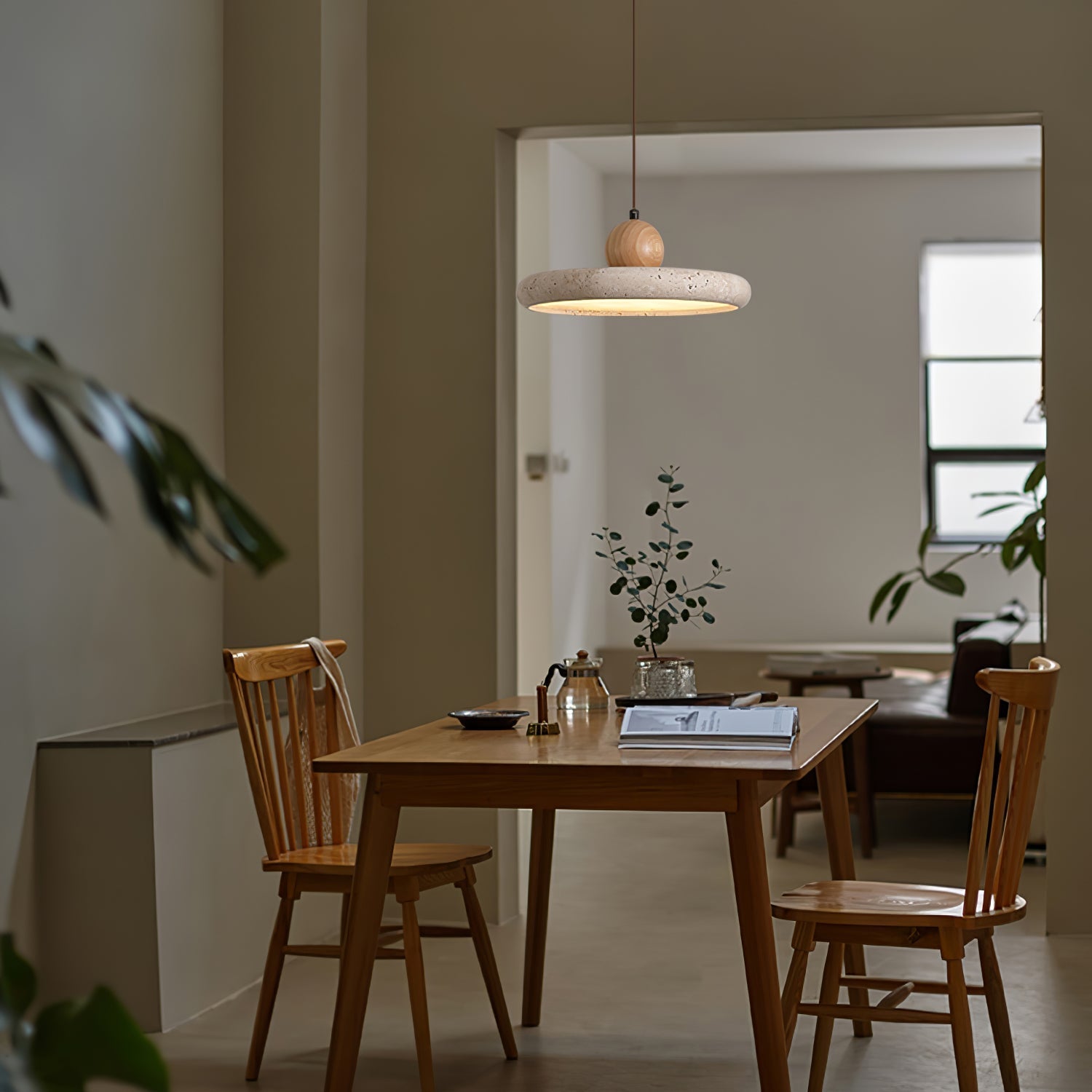 Opalyn Minimalist Travertine Plug-In Pendant Light