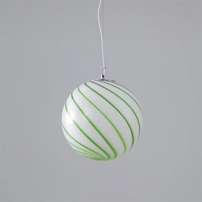 Pendant Lamp Glass Globe Light with Green Swirl Stripes - Neutral Decor