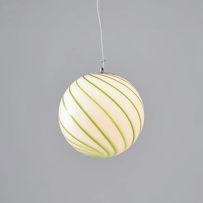 Pendant Lamp Glass Globe Light with Green Swirl Stripes - Neutral Decor