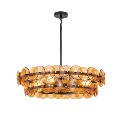 Celalora Chandelier Amber Pressed Glass Disc Round