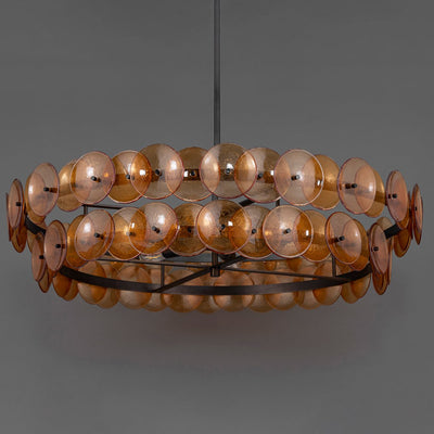 Celalora Chandelier Amber Pressed Glass Disc Round