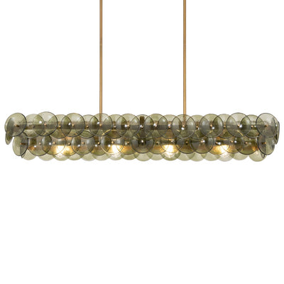 Veleniel Chandelier Linear Amber Pressed Glass Disc Modern